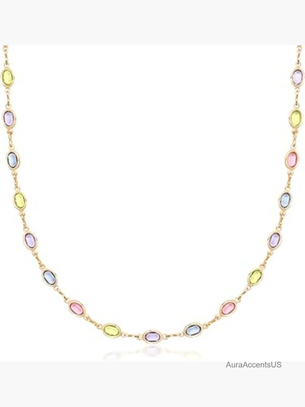 18K Gold Plated Multicolor Crystal Pendant Necklace 16" Lobster Clasp